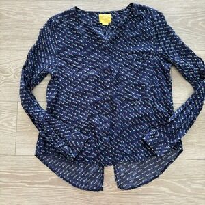 Anthropologie Maeve Womens‎ Navy Blue Bird Print Clara Button Down Blouse Size 6